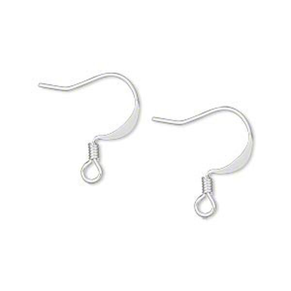 Ear wire, silver-plated brass, 17mm flat fishhook with 2mm coil and open loop, 22 gauge. Sold per pkg of 50 pairs. image number 0