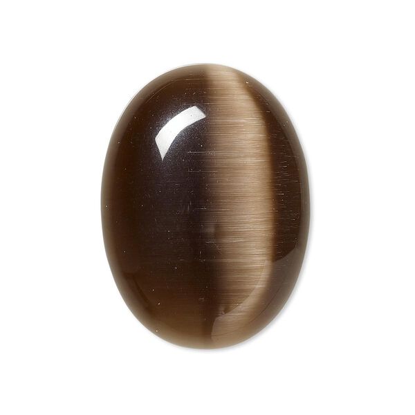 Cabochon, cat's eye glass (fiber optic glass), brown, 30x22mm calibrated oval, quality grade. Sold per pkg of 2. image number 0