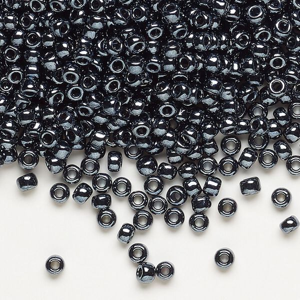 Seed bead, Dyna-Mites™, glass, opaque iris silver, #8 round. Sold per 40-gram pkg. image number 0