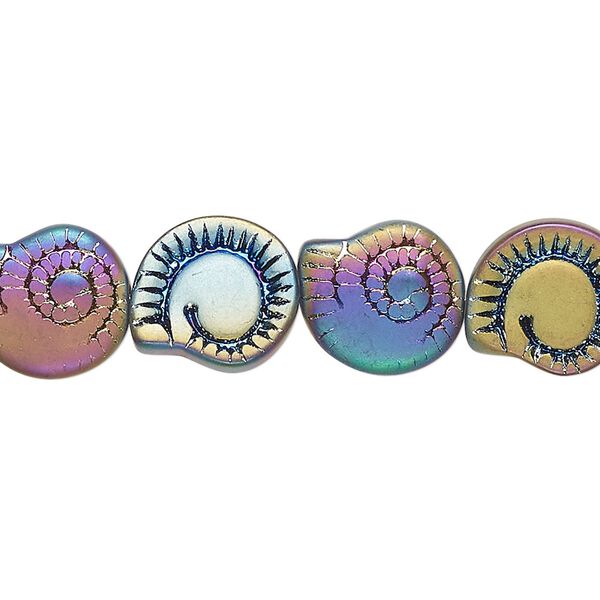 Pressed glass 1pkg1, 2-sided nautilus shell bead, 15.5-16 inch matte iris 12x11.5mm image number 0