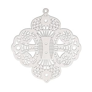 Focal, Lazer Lace™, stainless steel, 34x33mm double-sided fancy diamond. Sold per pkg of 2.