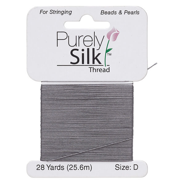 Thread, Purely Silk™, 3-ply, dark grey, size D. Sold per 28-yard card. image number 0