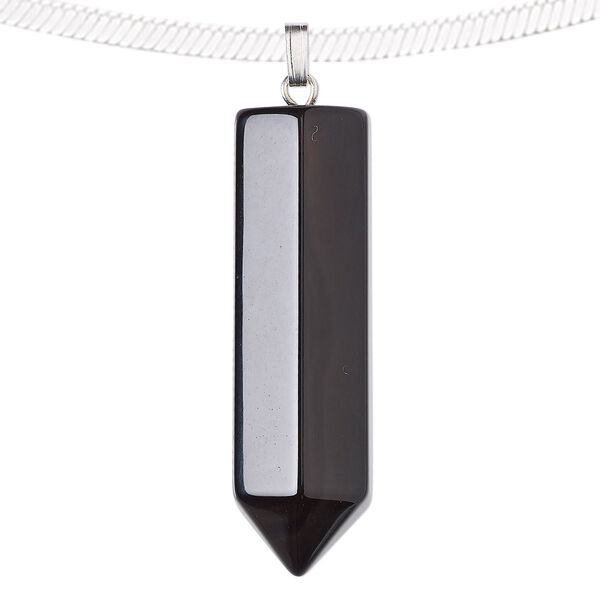 Black onyx / "pewter" (zinc-based alloy) 1pkg1, silver-plated point pendant 43x12mm image number 0