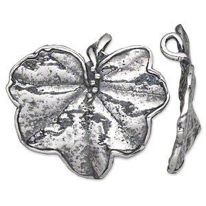 Focal, antiqued silver-plated pewter (tin-based alloy), 35x31.5mm single-sided textured leaf. Sold individually.