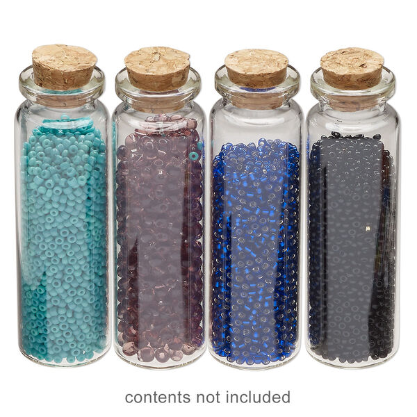 Component, glass and cork, clear, 70x22mm bottle with stopper. Sold per pkg of 4. image number 0