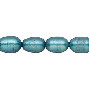 Pearl 1pkg1, cultured freshwater (dyed), electric blue, 7-8mm rice, C- grade, Mohs hardness 2-1/2 to 4. 15-1/2 to 16 inch strand.