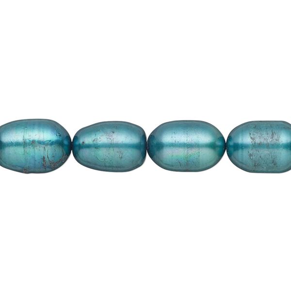Pearl 1pkg1, cultured freshwater (dyed), electric blue, 7-8mm rice, C- grade, Mohs hardness 2-1/2 to 4. 15-1/2 to 16 inch strand. image number 0