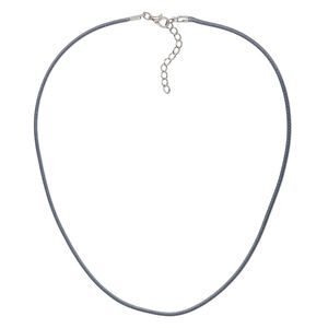Necklace cord, imitation leather with imitation rhodium-finished steel and "pewter" (zinc-based alloy), dark grey, 2mm wide, 16 inches with 1-1/2 inch extender chain and lobster claw clasp. Sold per pkg of 10.