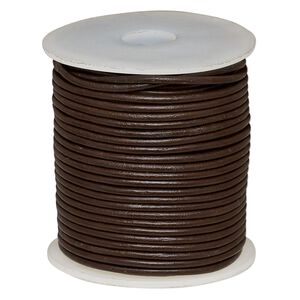 Cord, leather (dyed), brown, 2mm round. Sold per 25-yard spool.