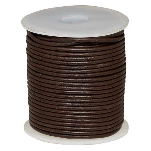 Cord, leather (dyed), brown, 2mm round. Sold per 25-yard spool. image number 0