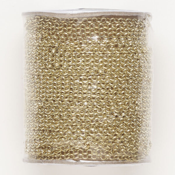 Chain, gold-finished steel, 3.2mm rolo. Sold per 10-yard spool. image number 0