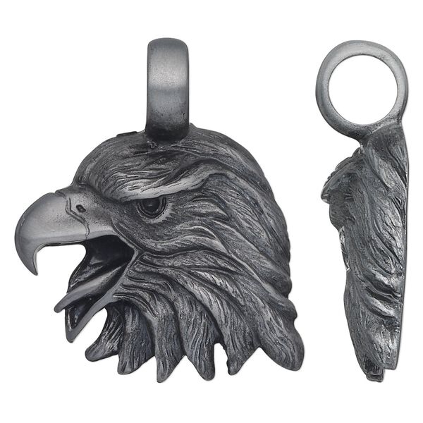 Pendant, "pewter" (zinc-based alloy), 35x28mm eagle head. Sold individually. image number 0