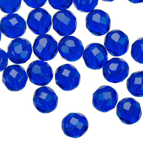 Bead 1pkg50 Czech fire-polished glass, 8mm faceted round, transparent cobalt blue image number 0
