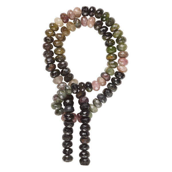 Bead, 5x3-7x5mm multi-tourmaline (natural), hand-cut faceted rondelle, B- grade, Mohs hardness 7 to 7-1/2. Sold per 15-inch strand, approximately 90 beads. image number 0