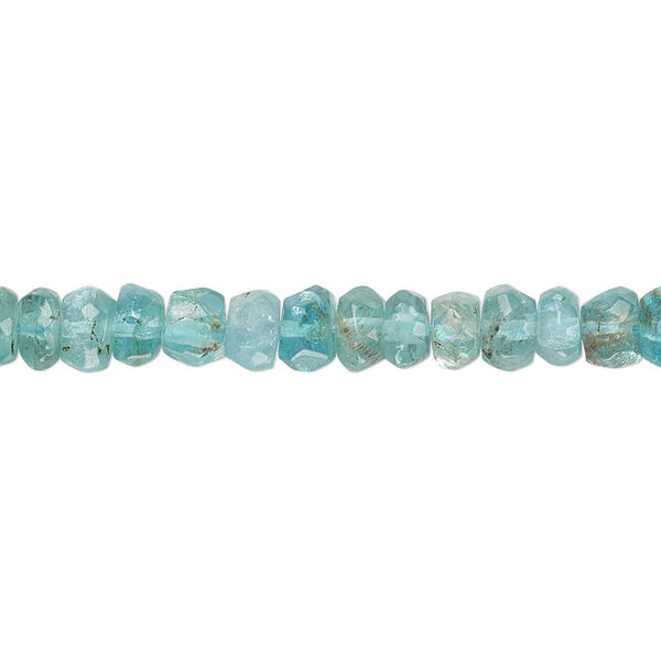 Bead, apatite (natural), 4x2mm-6x4mm hand-cut tumbled faceted rondelle, C grade, Mohs hardness 5. Sold per 12-inch strand. image number 0