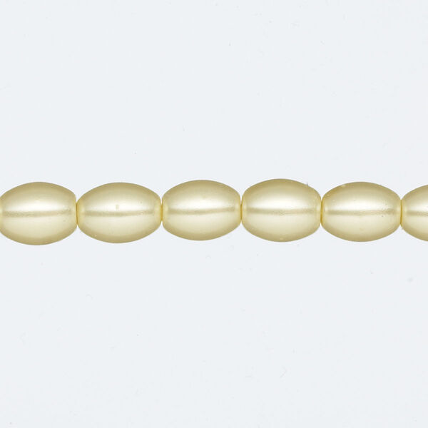 Bead, glass pearl, light yellow, 8x6mm-9x6mm oval. Sold per 15-inch strand. image number 0