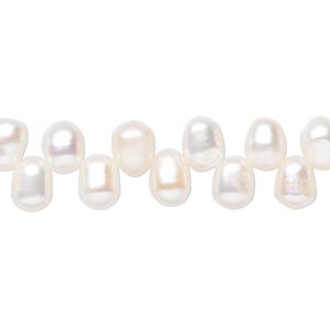 Pearl, cultured freshwater (bleached), white, 8x6mm-9x6mm top-drilled rice, C grade, Mohs hardness 2-1/2 to 4. Sold per 15-1/2" to 16" strand.