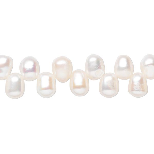 Pearl, cultured freshwater (bleached), white, 8x6mm-9x6mm top-drilled rice, C grade, Mohs hardness 2-1/2 to 4. Sold per 15-1/2" to 16" strand. image number 0