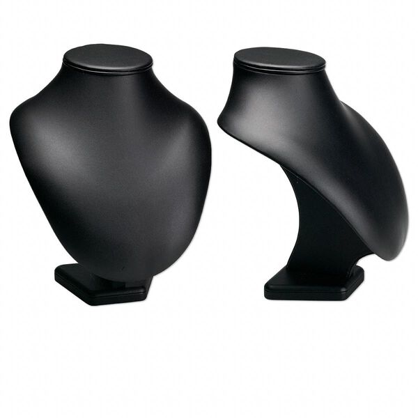 Display, necklace, leatherette, black, 10 x 9-1/2 x 6-3/4 inch pedestal. Sold individually. image number 0