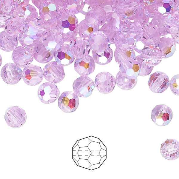 Bead 144pk violet AB, Preciosa Czech crystal 5mm round image number 0