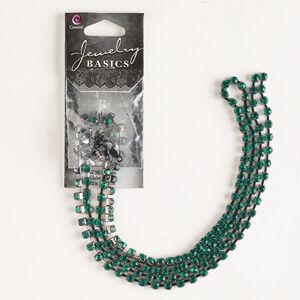 Cupchain, imitation rhodium-finished brass and glass, red, 3mm wide, 32 inches with (8) connectors. Sold individually.