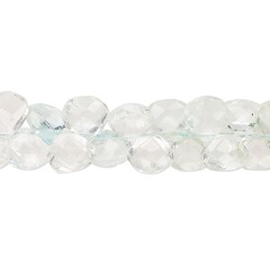 Goshenite / aquamarine / golden beryl 1pkg1, hand-cut top-drilled faceted puffed teardrop bead 8 inch graduated 6-10mm