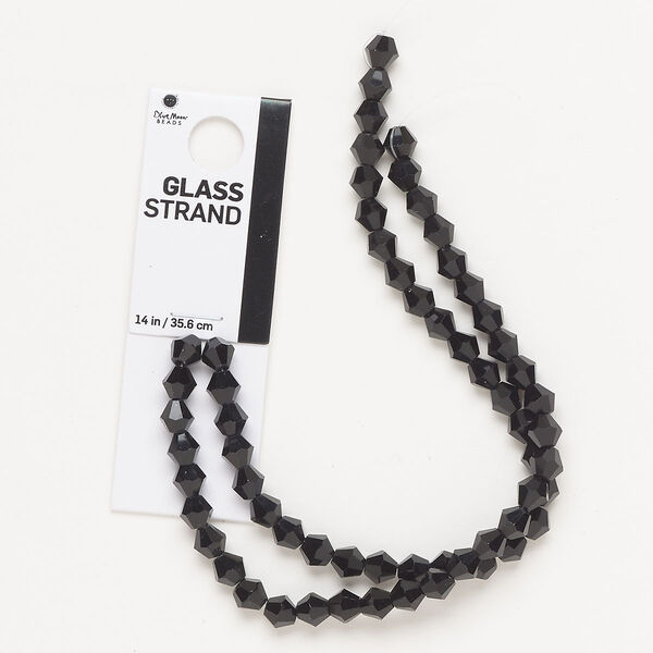 Bead, glass, opaque black, 5-6mm faceted bicone. Sold per 14-inch strand, approximately 60 beads. image number 0