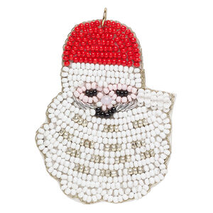 Focal 1pkg1 seed bead / felt, multicolored, 59x41mm handmade Santa head.
