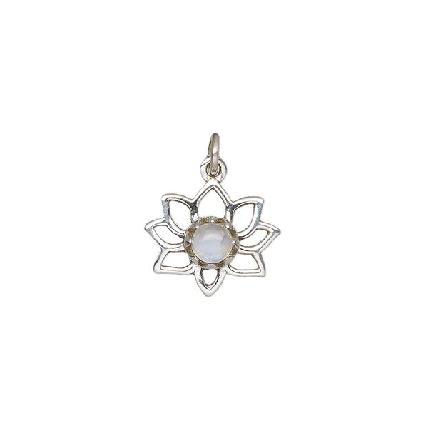 Rainbow moonstone 1pkg1, open lotus drop natural antiqued 14.5x12mm image number 0