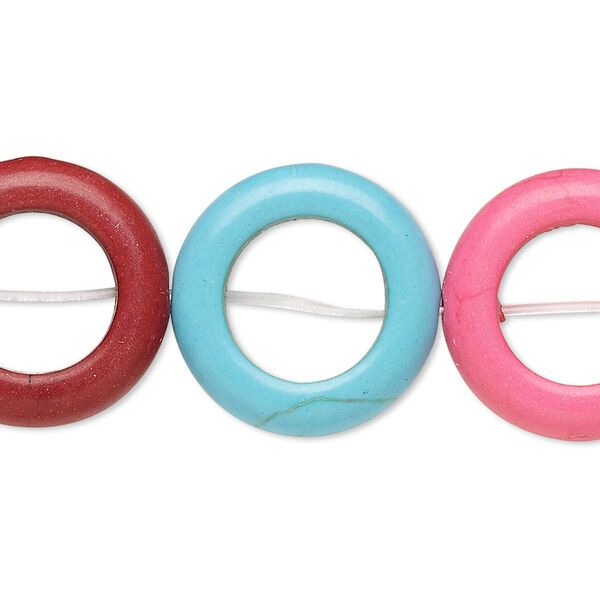 Bead, "howlite" (resin) (imitation), mixed colors, 20mm donut with 11-12mm center hole. Sold per 8-inch strand. image number 0