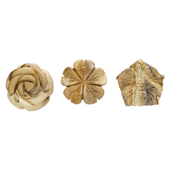Picture jasper 1pkg3, top-drilled carved flower focal natural B grade, mix 40x33mm-41x40mm image number 0