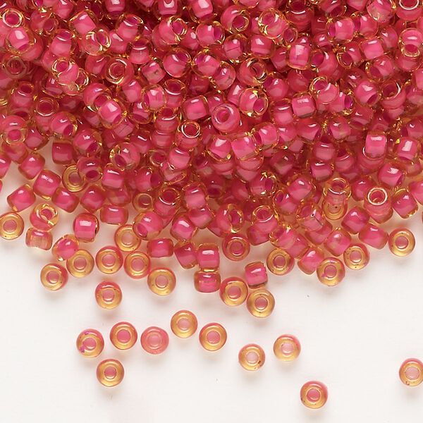 Seed bead, Dyna-Mites™, glass, translucent inside color fuchsia, #8 round. Sold per 1/2 kilogram pkg. image number 0