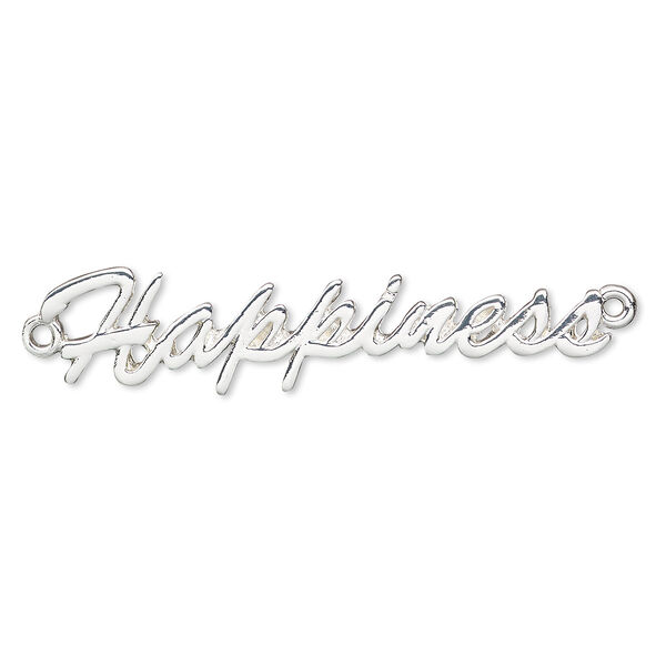 Focal, silver-finished "pewter" (zinc-based alloy), 55x12mm single-sided "Happiness." Sold individually. image number 0