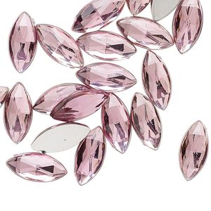 Rhinestone, acrylic, transparent pink, foil back, 15x7mm faceted marquise. Sold per pkg of 24.