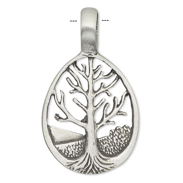 Pendant, Powerful Pewter Pendants, antiqued pewter (tin-based alloy), 40x24mm teardrop with tree of life design and 7mm hole. Sold individually. image number 0