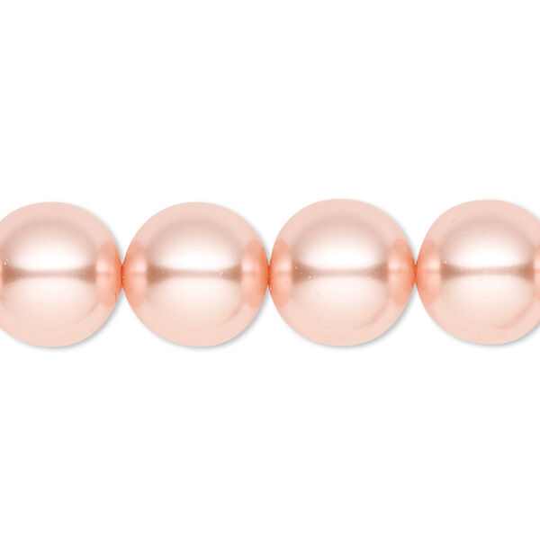 Bead, crystal pearl, peach, 12mm round. Sold per 15-1/2" to 16" strand, approximately 30 beads. image number 0
