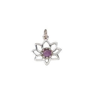 Amethyst / sterling silver 1pkg1, open lotus drop natural antiqued 14.5x12mm