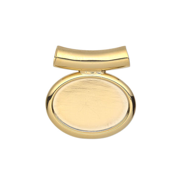 Pendant, gold-finished "pewter" (zinc-based alloy), 22x21mm single-sided oval with 18x13mm oval setting and tube bail. Sold individually. image number 0
