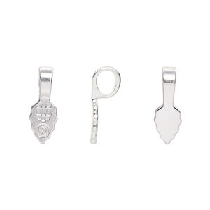 Bail, Aanraku&reg;, glue-on, silver-plated "pewter" (zinc-based alloy), 16x5.5mm with 9x5.5mm leaf flat base. Sold per pkg of 5.