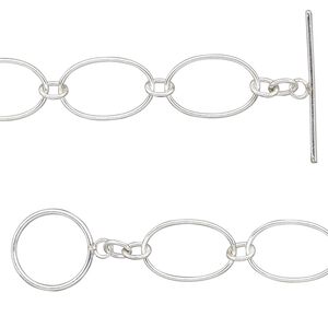 Chain 1pkg1 sterling silver-filled oval, 13mm / toggle clasp, 7.5 inch