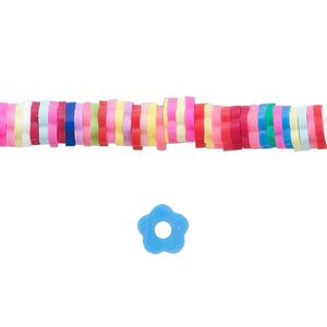 Bead, polymer clay, opaque multicolored, 6x1mm flat flower. Sold per pkg of (2) 16-inch strands.