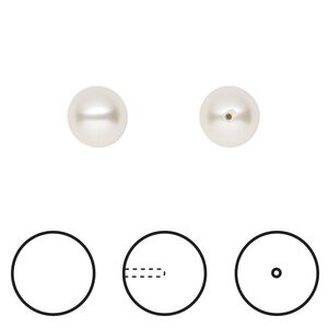Pearl 1pkg4 white, Crystal Passions® 8mm half-drilled round 5818