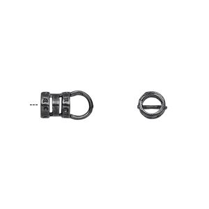 Crimp end, gunmetal-plated brass, 6.5x6mm tube with loop, 3.8mm inside diameter. Sold per pkg of 2.