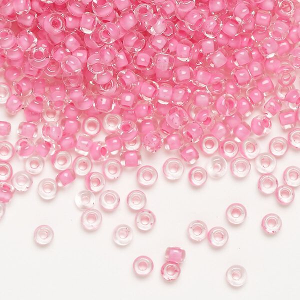 Seed bead, Dyna-Mites™, glass, translucent inside color dusty rose, #8 round. Sold per 40-gram pkg. image number 0