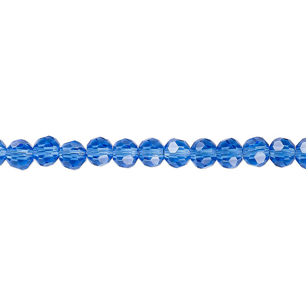 Bead 1pk 32 facets transparent medium blue, Celestial Crystal® 4mm round 15.5-16 inch image number 0