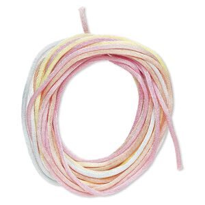 Cord, Satinique™, satin, spring flowers, 1.5mm small. Sold per pkg of 10 feet.
