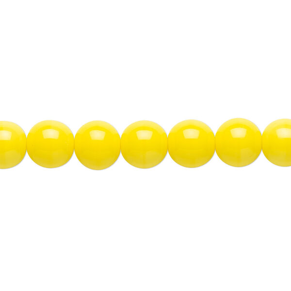 Bead, Czech glass druk, opaque yellow, 8mm round. Sold per 15-1/2" to 16" strand. image number 0