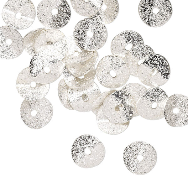 Bead, silver-plated brass, 8x2mm textured wavy rondelle. Sold per pkg of 30. image number 0