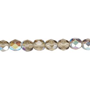 Bead, Czech fire-polished glass, translucent smoke AB, 6mm faceted round. Sold per pkg of 1,200 (1 mass).