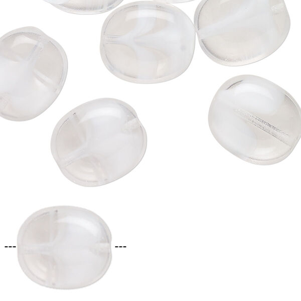 Bead, Czech pressed glass, translucent and transparent clear, 14x12mm flat pillow with swirl pattern. Sold per 1-ounce pkg, approximately 18 beads. image number 0